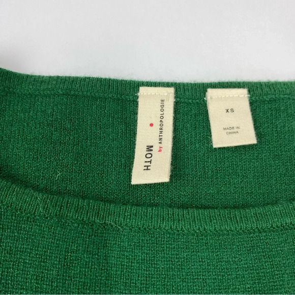 Moth Anthropologie Womens XS Kelly Green Sweater 3/4 Length Bell Sleeve - Picture 5 of 7